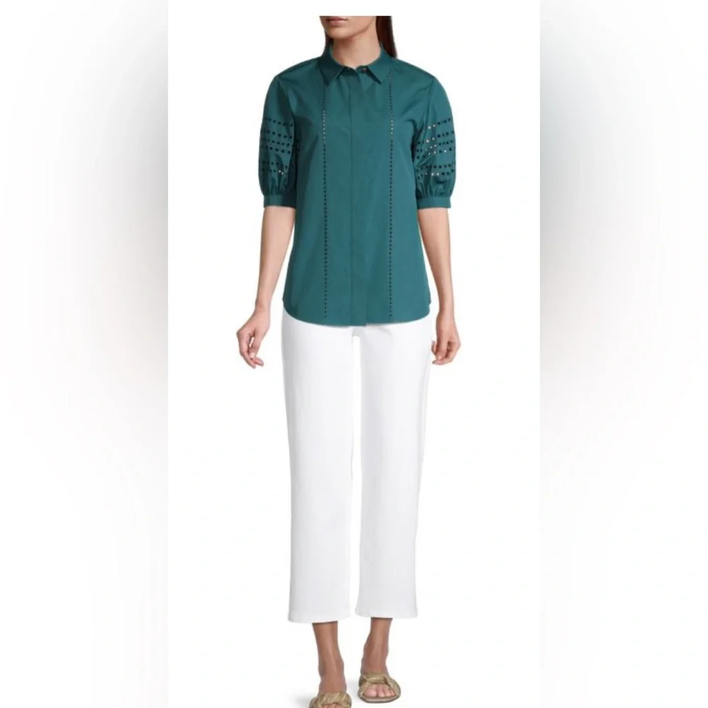 LAFAYETTE 148 NEW YORK Cowan Shirt Size Small Deep Lagoon - Picture 2 of 7